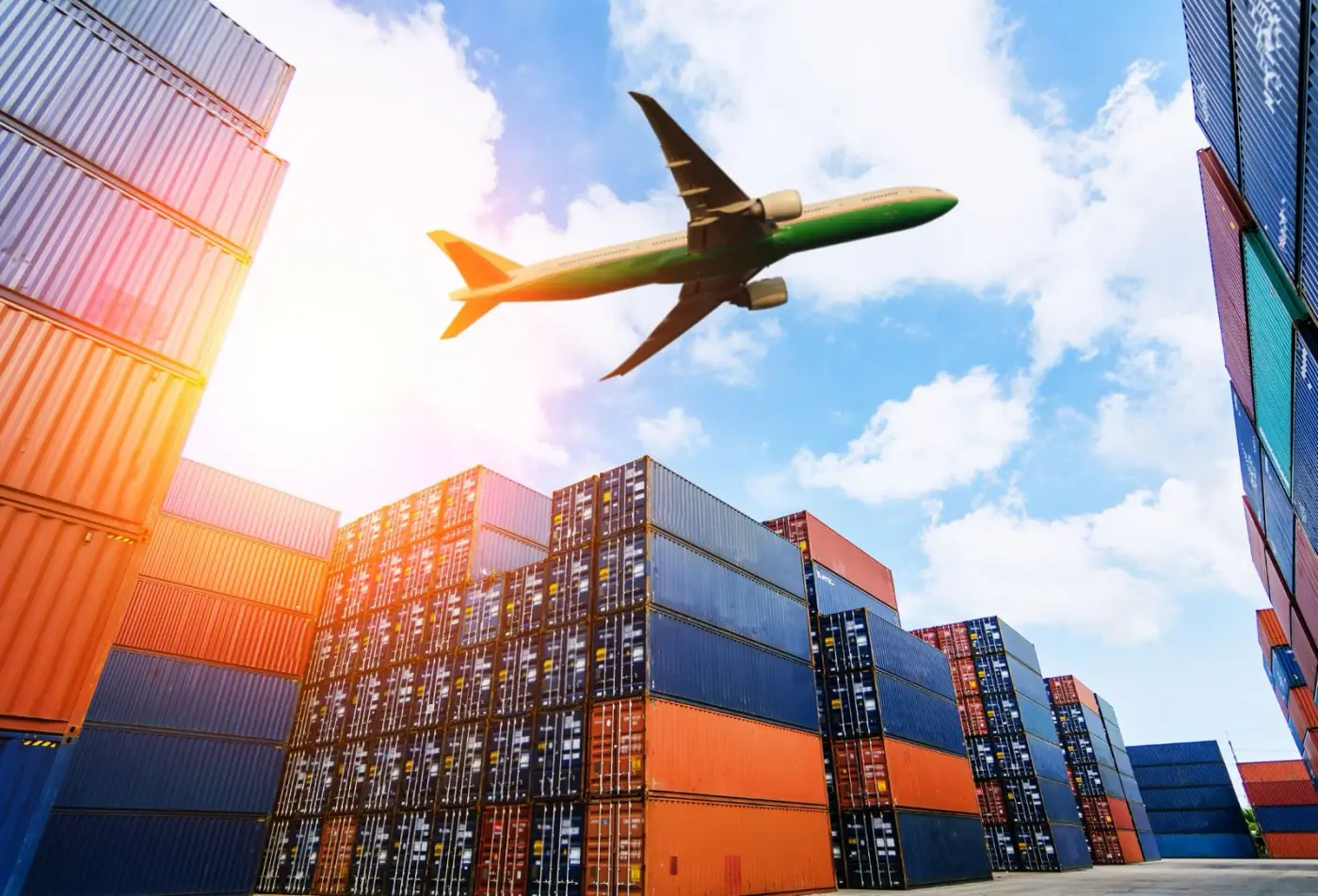 Containers and a cargo plane - logistics