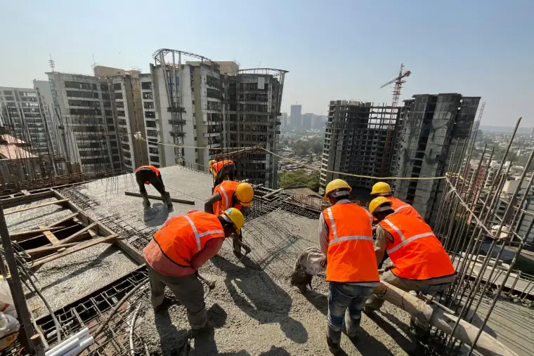 Construction workers on a building site